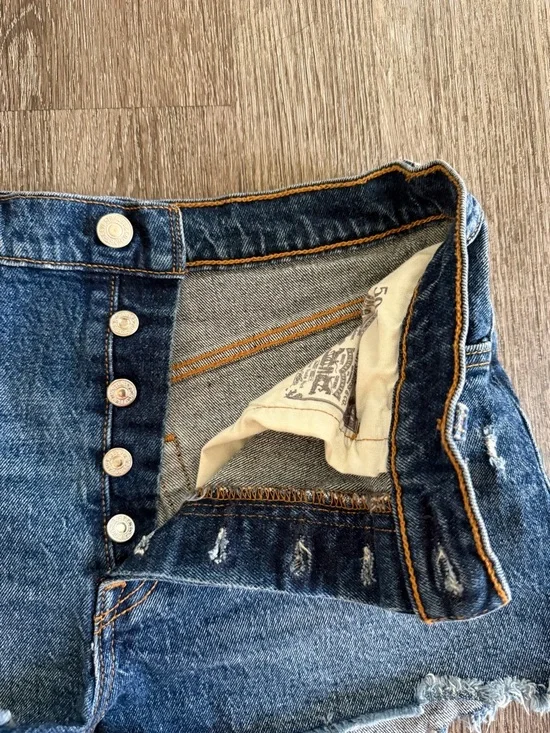 Levi's Dark Blue Distressed Cutoff Denim Shorts - Picture 4 of 7